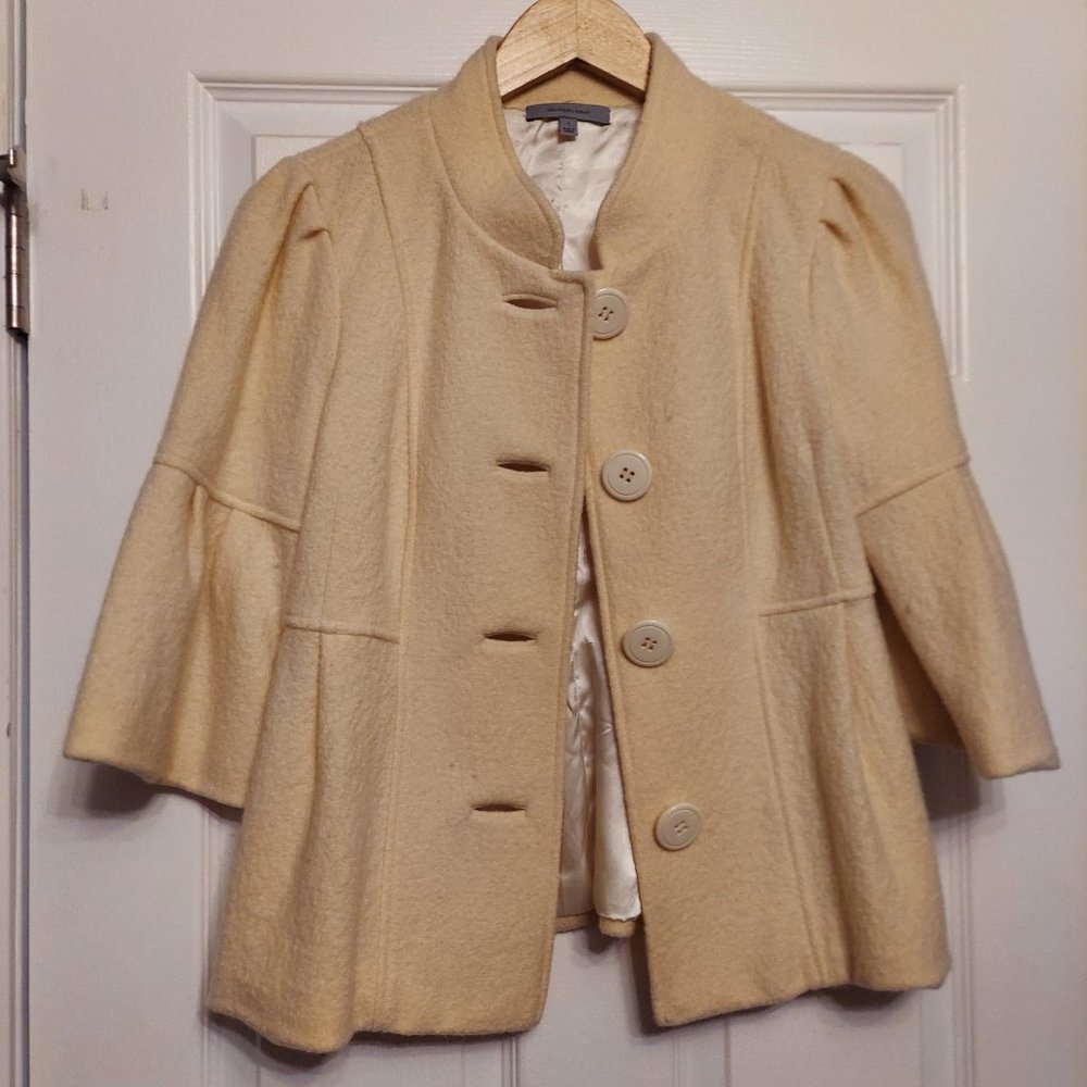 Cream cropped sleeve wool jacket